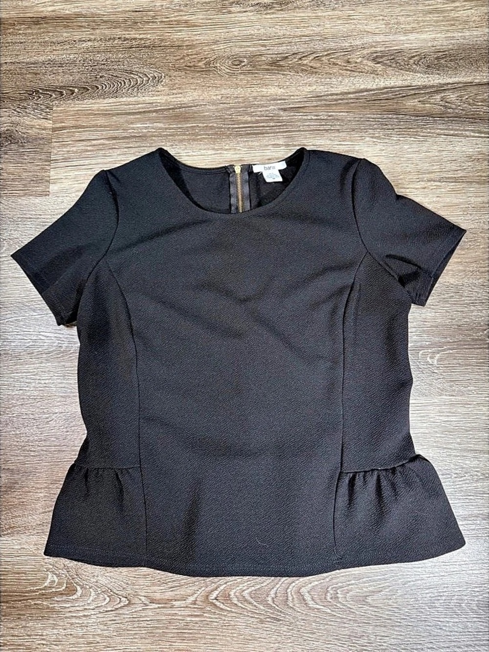 bar III Black Peplum Short Sleeve Top Size Medium Like New
